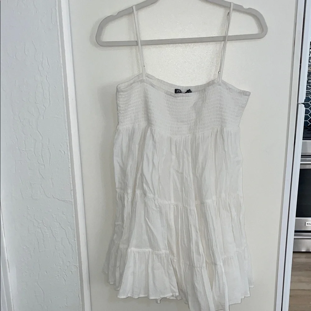 Zara White Smocked Baby Doll Dress Lined | M - Picture 1 of 8